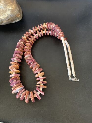 Navajo Purple Spiny Oyster & Pink Shell Graduated Necklace | Sterling Silver | Authentic Native American | 28" | 12254