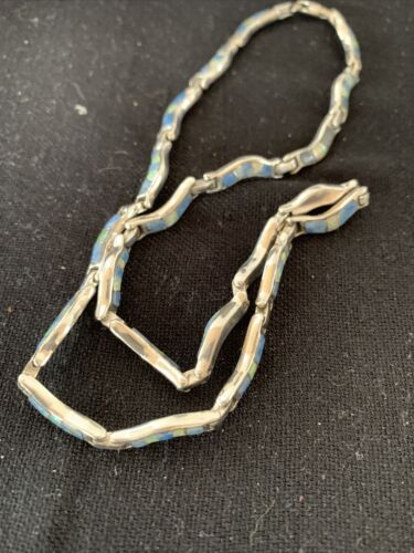 Southwestern Sterling Silver Necklace | Lapis & Opal Inlay Pendant | 16" | 01426