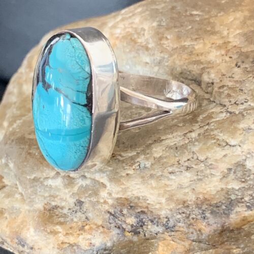 Navajo Blue Turquoise Ring | Sterling Silver | Sz 8 | Authentic Native American Handmade | 1825