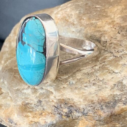 Navajo Blue Turquoise Ring | Sterling Silver | Sz 8 | Authentic Native American Handmade | 1825