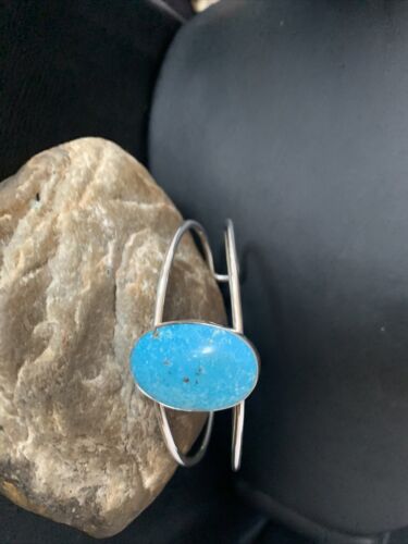 Women's Sterling Silver Blue Kingman Turquoise Cuff Bracelet | Authentic Native American Handmade | 14067