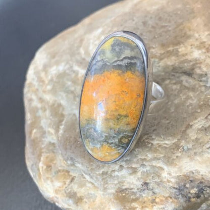 Navajo Bumble Bee Jasper Ring | Sterling Silver | Sz 8 Adjustable | Authentic Native American Handmade | 11538