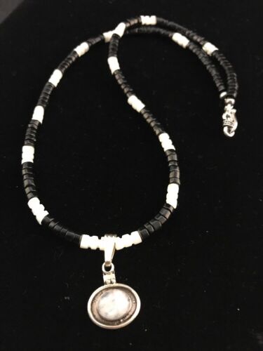 Navajo Mother of Pearl Black Onyx Pendant | Sterling Silver | Authentic Native American