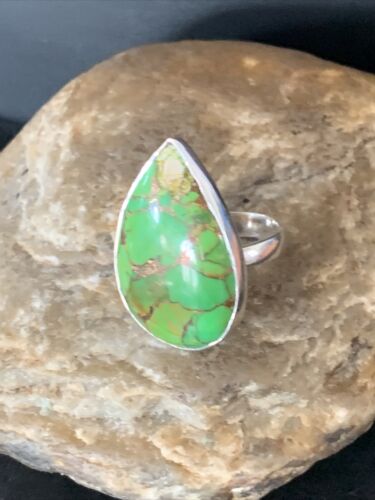 Navajo Green Mojave Turquoise Ring | Sterling Silver | Sz 7 | Authentic Native American Handmade | 11796