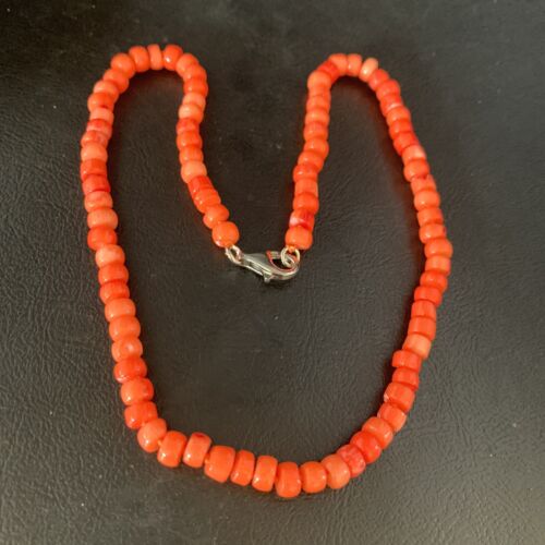 Women's Navajo | Orange Bamboo Coral | 6mm Bead | Sterling Silver | Necklace 17" | Handmade | 13525