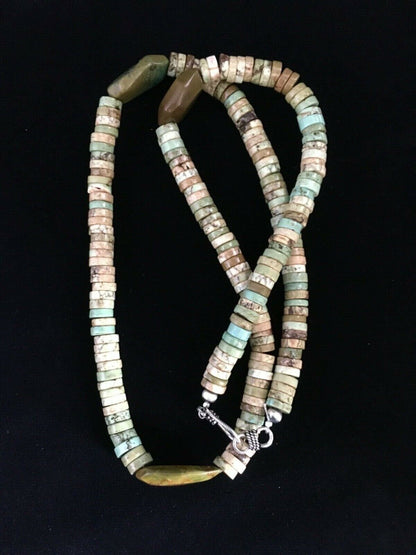 Men's Chunky Navajo Green Turquoise Heishi Necklace | Sterling Silver | 23" | Authentic Native American Handmade | 1785