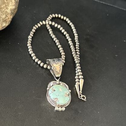 Navajo Blue Golden Hills Pendant Necklace | Sterling Silver | Authentic Native American Handmade | 14621