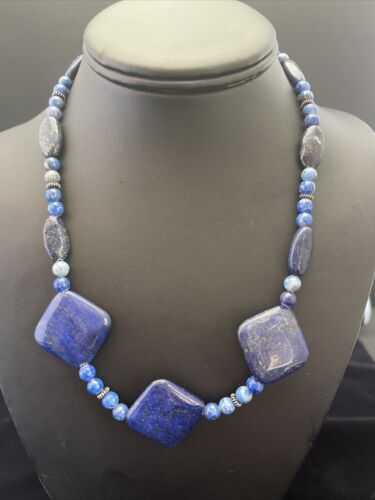 Native American Denim Lapis Strand Necklace | Sterling Silver | Men's 18" | 1753