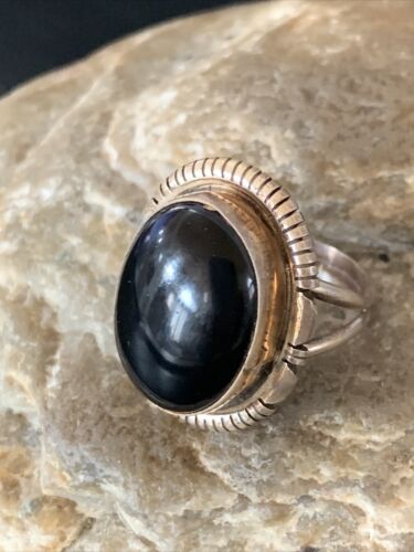 Native American Old Pawn Navajo Black Onyx Ring | Handmade Sterling Silver | Sz 7 | 11948