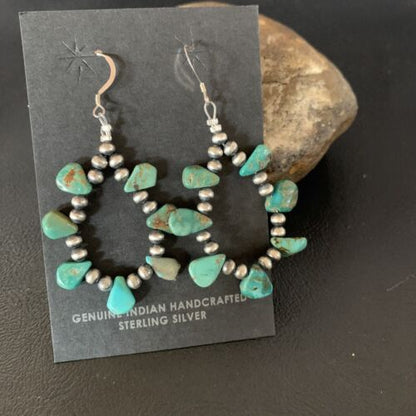 Navajo Green Cluster Turquoise Bead Earrings | Sterling Silver | Authentic Native American Handmade | 13325