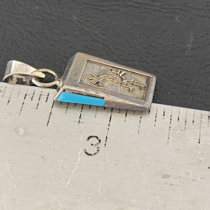 Navajo Kokopelli Stamp Turquoise Pendant | Sterling Silver | Authentic Native American Handmade | 10959 - Masha USA