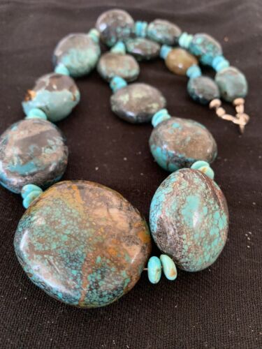 Navajo Graduated Sterling Silver Natural Blue Nugget Turquoise Necklace | Authentic Native American | 20" | 00626