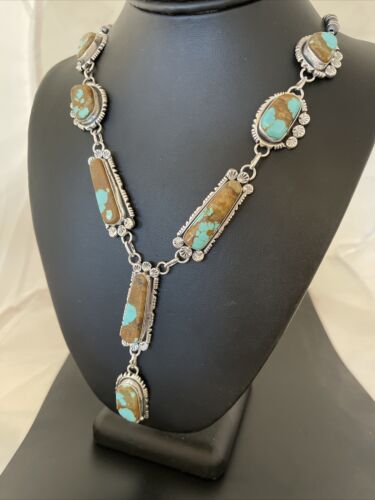 Navajo Turquoise #8 Lariat Necklace | Authentic Native American Sterling Silver | Handmade | 1110