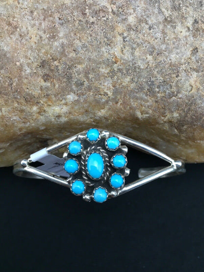 Navajo Blue Turquoise Cluster Bracelet | Sterling Silver | Authentic Native American Handmade | 4" | 4462