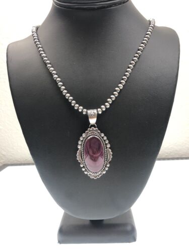 Navajo Purple Spiny Oyster Necklace Pendant | Sterling Silver | Authentic Native American Handmade | 11302