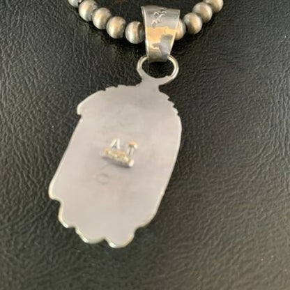 Navajo Orange Spiny Oyster Square Pendant Necklace | Sterling Silver | Authentic Native American Handmade | 13639