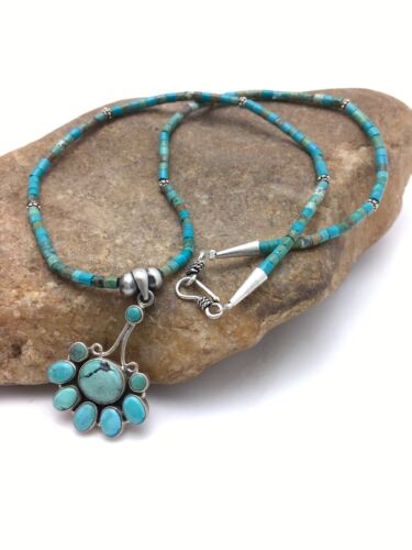 Navajo Turquoise Cluster Pendant Necklace | Sterling Silver | 20" | Authentic Native American Handmade | 4079