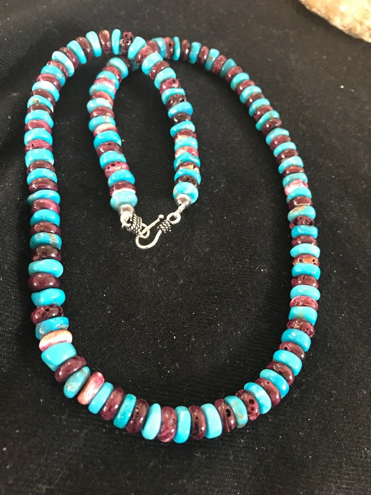 Navajo Purple Spiny Oyster Turquoise Bead Necklace | Sterling Silver | Native American Handmade | 20" | 1288