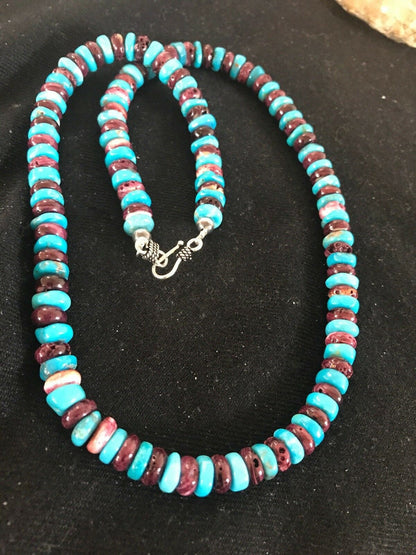 Navajo Purple Spiny Oyster Turquoise Bead Necklace | Sterling Silver | Native American Handmade | 20" | 1288