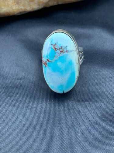 Navajo Blue Royston Turquoise Ring | Sterling Silver | Sz 9 | Authentic Native American Handmade | 10226