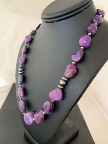 Southwestern Navajo Pearls Purple Turquoise Necklace | Sterling Silver | Authentic Native American Handmade| 20" | 1049