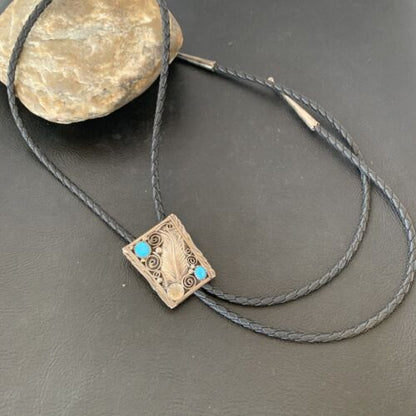 Navajo Blue Kingman Turquoise Bolo Tie | Sterling Silver | Authentic Native American Handmade | 2004