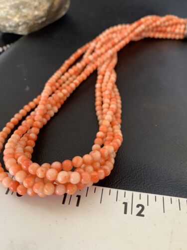 Southwestern Navajo Pink Coral Bead Necklace | 5 Strand | Sterling Silver | 22" | 12509 - Masha USA