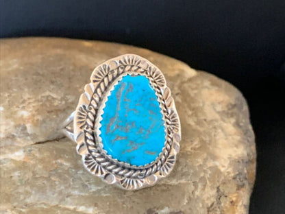 Southwestern Navajo Blue Kingman Turquoise Ring | Sterling Silver | Sz 8 | 12211