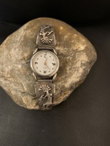 Authentic Native American Navajo Sterling Silver Watch Tips | Old Pawn Kokopelli Design | 1448