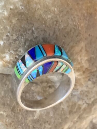 Multi-Color Navajo Sterling Silver Turquoise Spiny Oyster Inlay Ring Sz 6 | Handmade | 14169