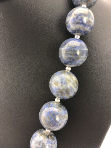 Authentic Native American Handmade | Navajo Sterling Silver Denim Lapis Bead Necklace | 20" | 16mm