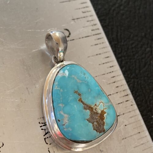 Navajo Blue Bisbee Turquoise Pendant | Sterling Silver | 1" | Authentic Native American Handmade | 1626