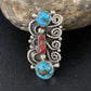 Navajo Kingman Turquoise Coral Ring | Authentic Native American Sterling Silver | Multi-Stone | Sz 8 | 14129