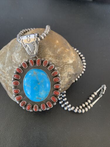 Navajo Indian Multi-Stone Cluster Pendant Necklace | Sterling Silver | Authentic Native American Handmade | 10627