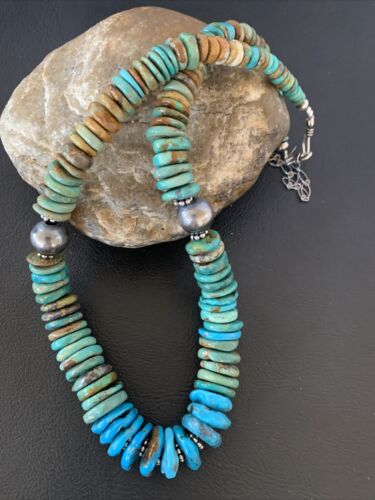 Navajo Blue Green Turquoise Necklace | Sterling Silver | Authentic Native American | 20" | 10217