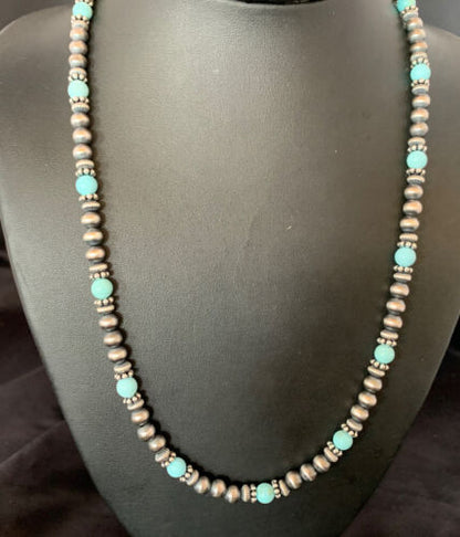 Navajo Pearls Dry Creek Turquoise Bead Necklace | Sterling Silver | 22" | 13164