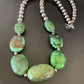 Chunky Navajo Graduated Natural Green Turquoise Necklace | Sterling Silver | Authentic Native American | 18" | 11769