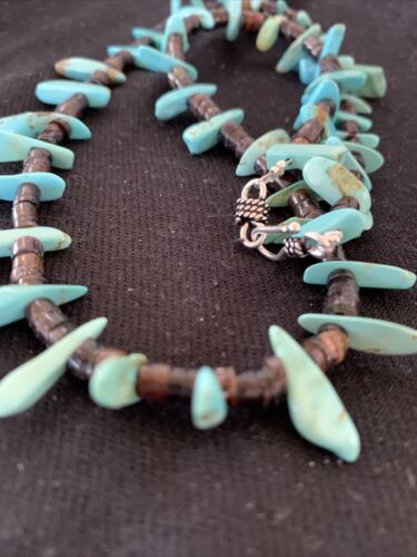 Navajo Green Turquoise Shell Bead Necklace | Sterling Silver | 19" | Authentic Native American Handmade | 00788