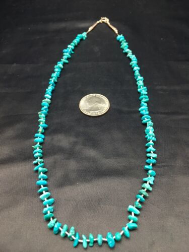 Navajo Blue Nugget Turquoise Heishi Necklace | Sterling Silver | 19" | Authentic Native American Handmade | 8959