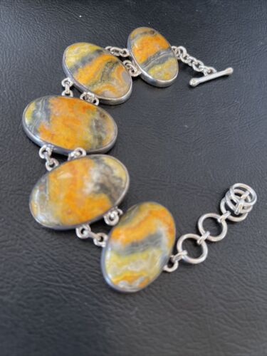 Navajo Bumblebee Jasper Link Bracelet | Sterling Silver | 7.5" | Authentic Native American Handmade | 10285