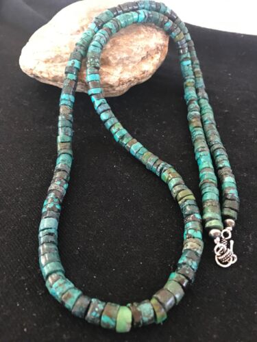Navajo Turquoise Heishi Bead Necklace | 7mm | Sterling Silver | Authentic Native American Handmade | 31" | 3725