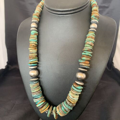 Navajo Green Turquoise Necklace | Sterling Silver | Authentic Native American | 20" Graduated | 10688