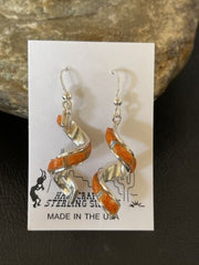 Navajo Snake Swirl Earrings | Orange Spiny Opal Inlay | Sterling Silver | 1.25" | Authentic Native American Handmade | 1549