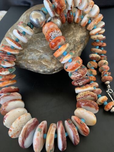 Navajo Purple Spiny Oyster Turquoise Necklace | Sterling Silver | Native American Handmade | 22" | 11389 - Masha USA