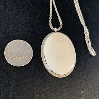 Men's Navajo Pearl White Buffalo Turquoise Pendant | Sterling Silver Necklace | Authentic Native American | 13741