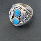 Navajo Blue Kingman Turquoise Feather Ring | Authentic Native American Sterling Silver | Multi-Stone | Sz 11.5 | 12222