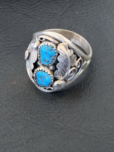 Navajo Blue Kingman Turquoise Feather Ring | Authentic Native American Sterling Silver | Multi-Stone | Sz 11.5 | 12222