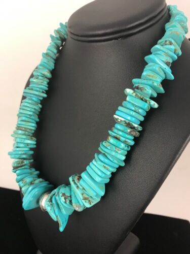 Navajo Pearls Sterling Silver Turquoise Nugget Necklace | Authentic Native American | 20" | Graduated