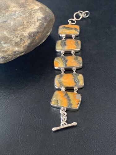 Navajo Bumblebee Jasper 5-Stone Link Bracelet | Sterling Silver | 7.5" | Authentic Native American Handmade | 11654