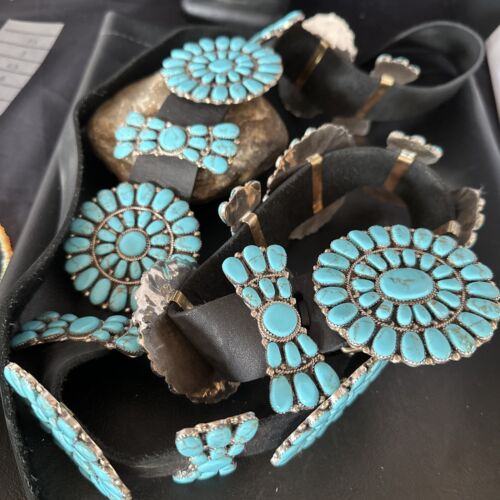Navajo Blue Turquoise Concho Belt | Sterling Silver | Authentic Native American Handmade | 14539
